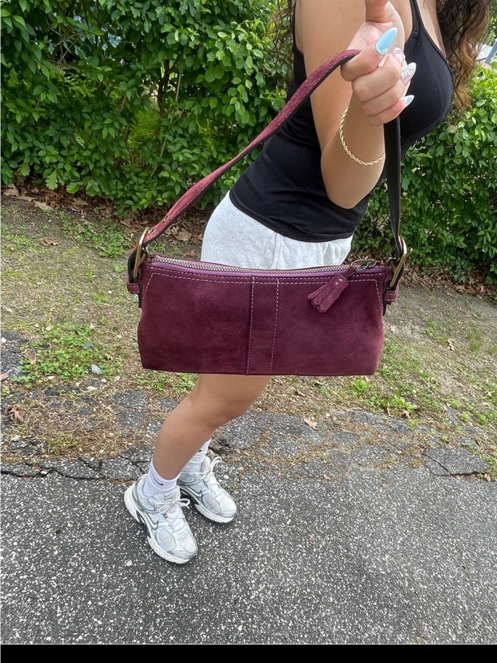 COACH  VINTAGE Y2K FINEST SUEDE PLUM EAST WEST HAMPTON DEMI PURSE BAG RARE